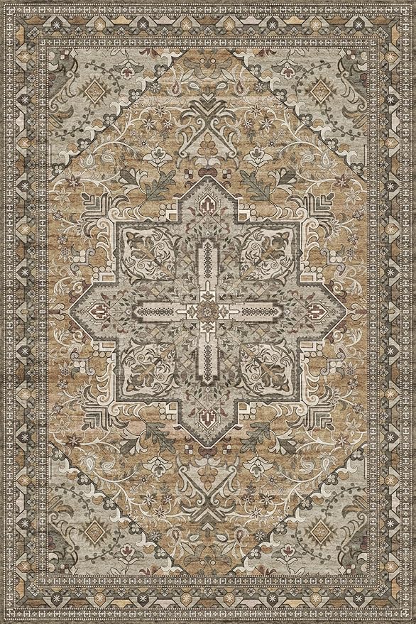 Washable Area Rug 4x6 | Non Slip Area Rug for Living Room, Bedrooms, Dining Room | Ultra-Soft Flannel Carpet Area with Rubber Backing (Light Sage Brown, 4x6)