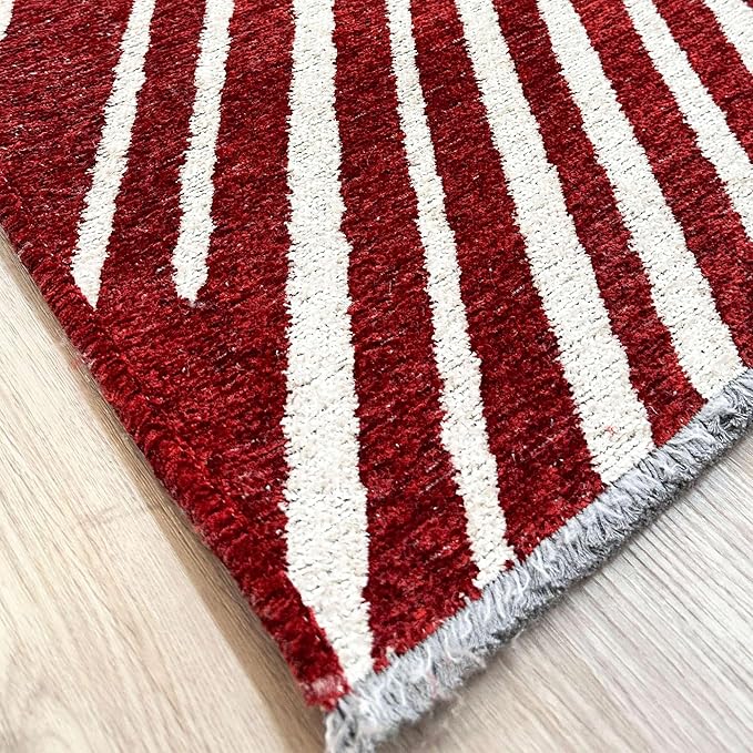Alfa Rich 3x5 Geometric Red Burgundy Off White Washable Area Rugs for Living Room Bedroom Runner