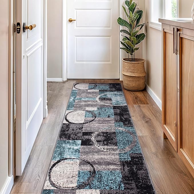 Rugshop Contemporary Circle Design Runner Rug, Carpet with Jute Backing for Hallway, Entryway, or Kitchen, Gray, 2'7" x 10'