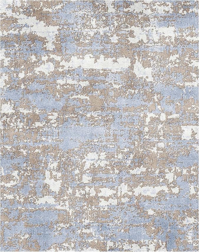 WITSHOCK Abstract Dining Room Rugs for Under Table: 7x9 Washable Blue Area Rug for Living Room, Low Pile Non-Slip Rugs for Bedroom Under Bed - Neutral Modern Decor & Stain Resistance - Blue/Multi