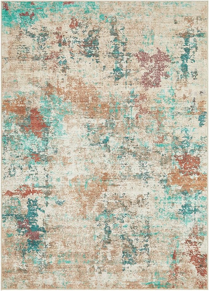 6x9 Christmas Area Rug Living Room Rugs - Washable Neutral Modern Abstract Soft Thin Large Rug Indoor Floor No Slip Rug Carpet for Bedroom Under Dining Table Home Office Decor - Colorful