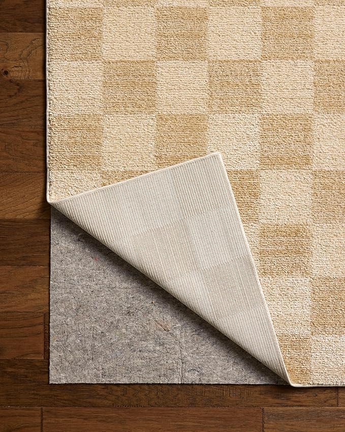 Loloi Chris Loves Julia Calvin Collection CLV-01 Wheat/Ivory 3'-6" x 5'-6" Accent Rug Checkered Neutral Soft Living Room Bedroom Carpet