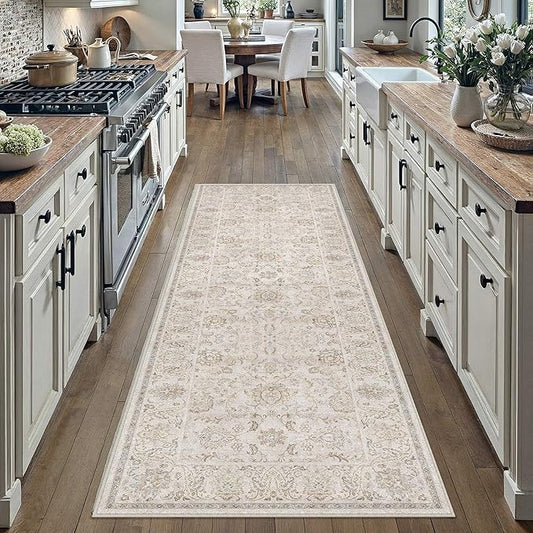 HUGEAR 2x6 Machine Washable Hallway Runner Rugs Vintage Grey - Neutral Non Slip Stain Resistant Low Pile Aesthetic Throw Carpet Kids & Pet Friendly for Bedroom Kitchen