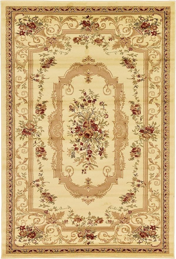 Unique Loom Versailles Collection Traditional Classic Floral Motif Area Rug (6' 0 x 9' 0 Rectangular, Ivory/ Tan)