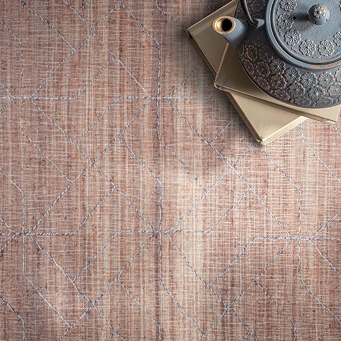 GLN Rugs Contemporary Collection - Machine Washable Area Rug, Contemporary Washable, Non Slip, Low Pile Chenille Rug, Living Room, Bedroom, Kitchen Rug (3' x 5' Terra/Brown)