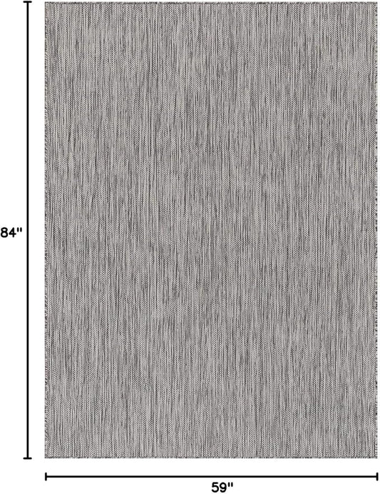 Beverly Rug Indoor Outdoor Rug 5x7, Washable Outside Carpet for Patio, Deck, Porch, Solid Modern Area Rug, Water Resistant, Silver Gray