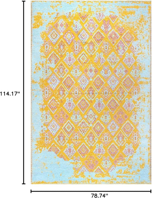 Alfa Rich 7x10 Pink Orange Teal Reversible Washable Area Rugs for Living Room Bedroom Kitchen Rug