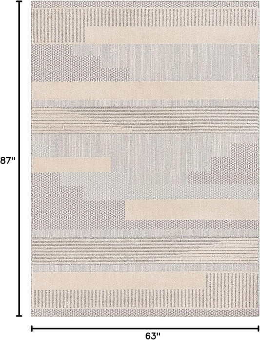 Well Woven Harlow Collection Briar Beige - Modern Tribal Minimalist Geometric 5x7 Area Rug - Ideal for Living Room, Dining Room & Bedroom - Durable, Stain Resistant & Easy to Clean