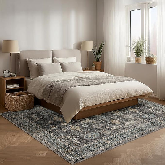 Area Rug Non Slip Machine Washable Ultra Soft Living Room/Bedroom/Kitchen/Outdoor/Classroom Silver, 5'×7'
