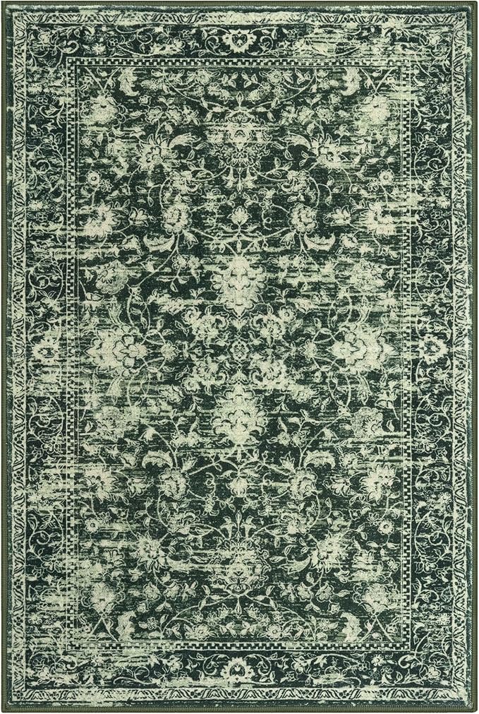 KILOCOCO Moroccan Small Area Rug 2x3 Entryway Rugs Printed Vintage Floral Washable Rug Non-Slip Kitchen Rug Indoor Door Mat, Accent Throw Small Rugs for Laundry Room Bedroom Entrance, Green