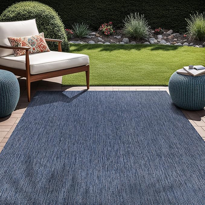 Beverly Rug Indoor Outdoor Rug 5x7, Washable Outside Carpet for Patio, Deck, Porch, Solid Modern Area Rug, Water Resistant, Azure Blue