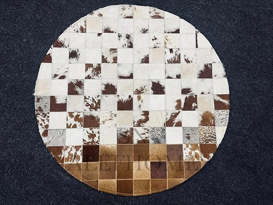 Handmade Pure Cowhide Round Leather Rug for Living Room Bedroom Rug (6X6)