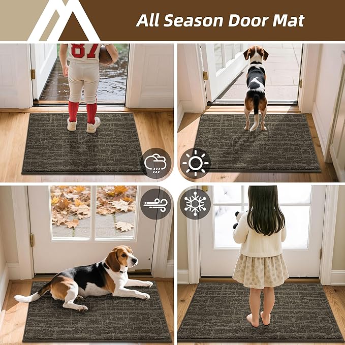 COSY HOMEER-Door-Mat,Dirt Trapper Entryway Rugs 20"x32",Non Slip Washable Entrance Mats,Absorbent Welcome Mat,Low Profile Dog Door Mats for Front Back Doomats and Wet Shoes,Brown