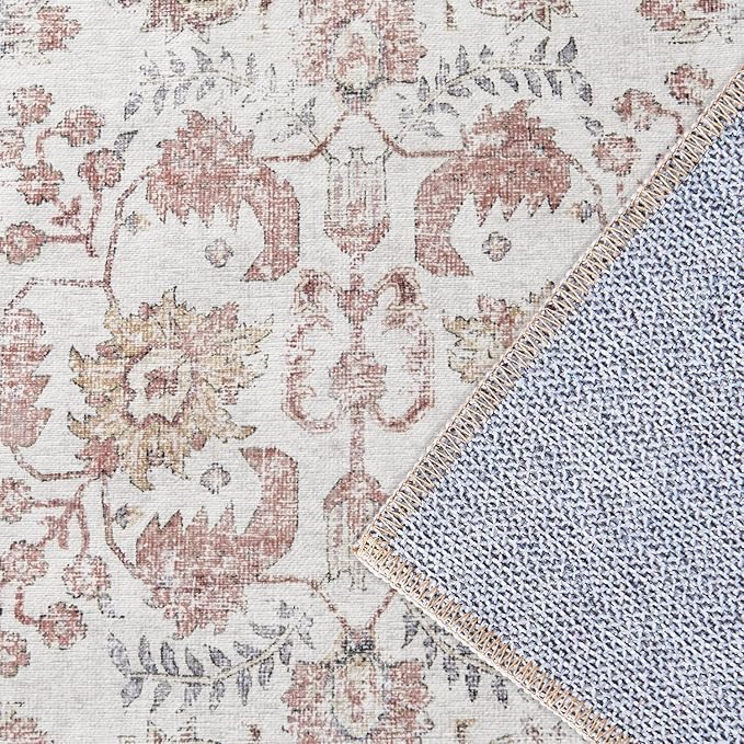 jinchan Kalen Runner Rug 3x7 Washable Hallway Rug Vintage Indoor Thin Retro Floor Cover Distressed Floral Country Lightweight Non Slip Carpet for Entryway Bathroom Bedroom Living Room Stairway Red