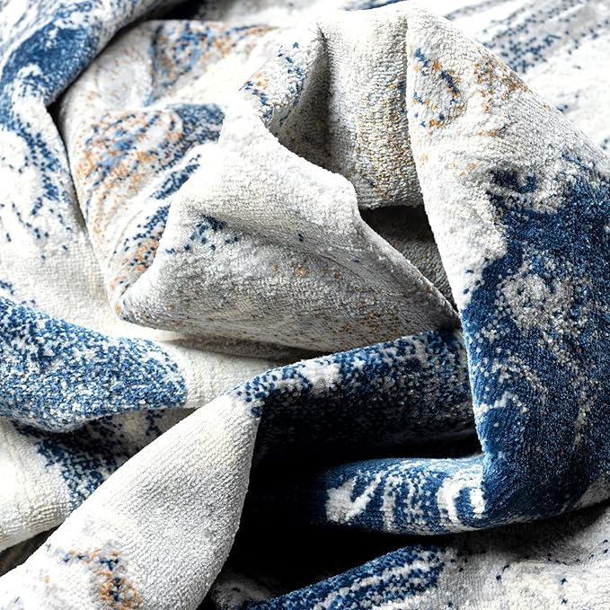 Abani Regal Blue Area Rug for Living Room, Bedroom - Swirl Abstract Pattern - 6' x 9' - Durable & Easy to Clean Washable