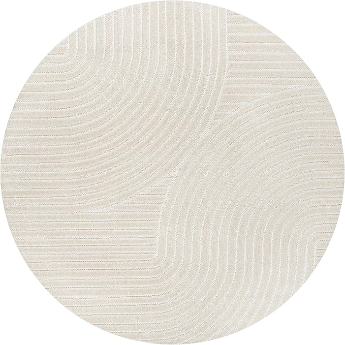 JONATHAN Y Hallie High-Low Curve Ivory/Cream 5' Round Indoor/Outdoor Area Rug, Minimalist, Pet Friendly, Non-Shedding, Stain Resistant, Hose-Washable for Backyard, Patio, Porch (SCN100B-5R)