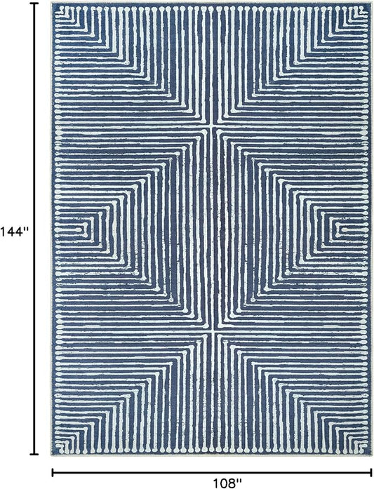 Bloom Rugs Washable Non-Slip 9' x 12' Rug - Blue Striped Area Rug for Living Room, Bedroom, Dining Room, and Kitchen - Exact Size: 9' x 12'