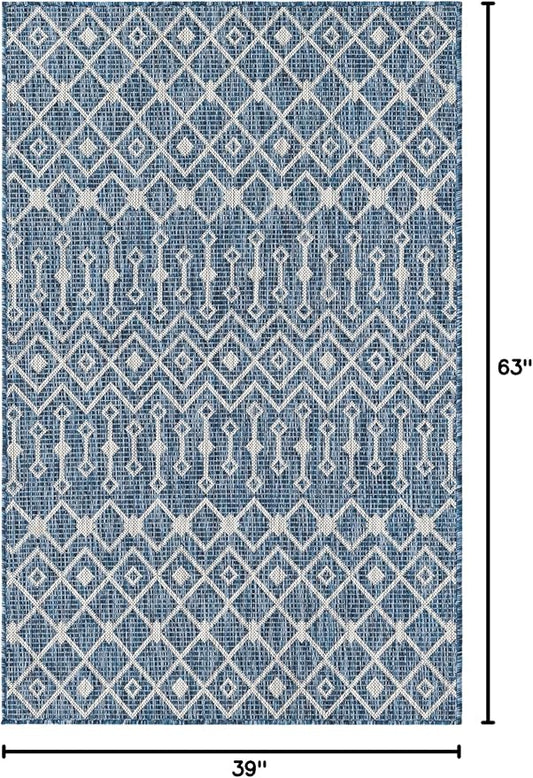 Unique Loom Outdoor Trellis Collection Area Rug - Tribal Trellis (3' 3" x 5' 3" Rectangle, Blue/ Ivory)