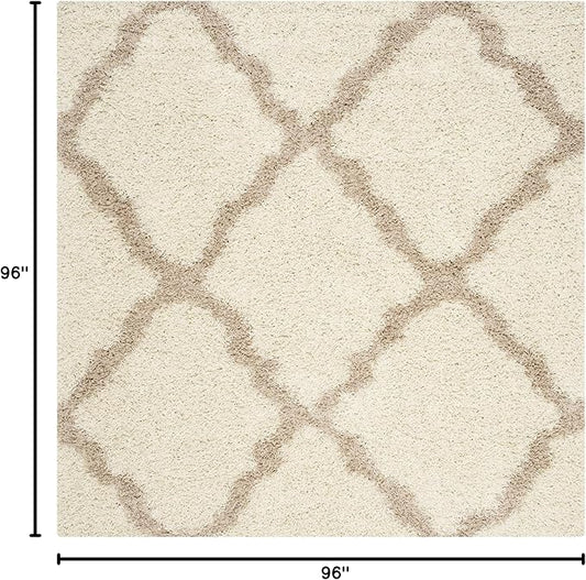 SAFAVIEH Dallas Shag Collection Area Rug - 8' Square, Ivory & Beige, Trellis Design, Non-Shedding & Easy Care, 1.5-inch Thick Ideal for High Traffic Areas in Living Room, Bedroom (SGD257B)