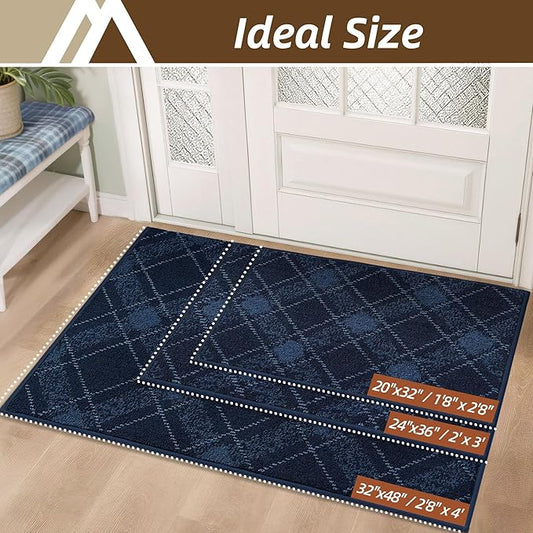 COSY HOMEER Plaid Door Mat 24" x 36",Dirt Trapper Entryway Rugs,Non-Slip Washable Farmhouse Doormat,Low Profile Welcome Mats for Paws Navy Blue