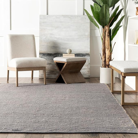 Nuloom Elfriede Handmade, Grey/Ivory, 2'6" x 6', Jute & Cotton, Textured and Earthy, High Traffic, Stain Resistant, Easy Clean, Durable Area Rug for Bedroom, Living Room, Dining, Entryway