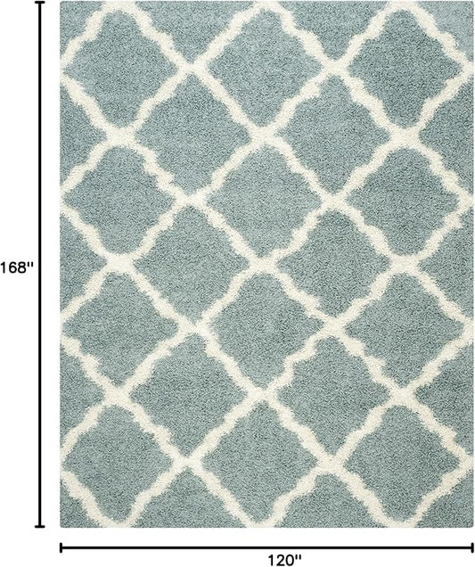 SAFAVIEH Dallas Shag Collection Area Rug - 10' x 14', Seafoam & Ivory, Trellis Design, Non-Shedding & Easy Care, 1.5-inch Thick Ideal for High Traffic Areas in Living Room, Bedroom (SGD257C)