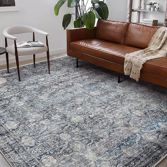 Area Rug 6'x9' Washable Vintage Traditional Floor Cover Thin Retro Kitchen Indoor Distressed Non Slip Carpet for Living Room Bedroom Dining Room