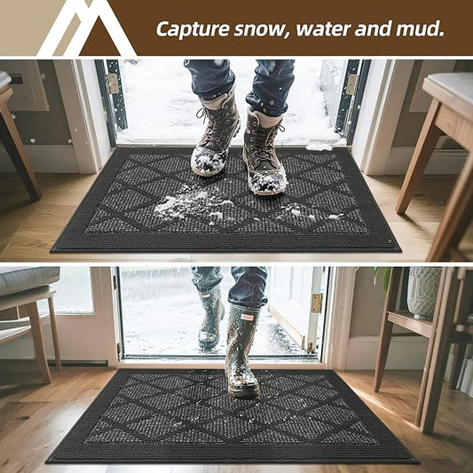 COSY HOMEER Non-Slip Door Mat 24"x36", Entryway Rugs Low Profile Absorbent Dirt Trapper Doormat for Front Entrance, Washable Polypropylene Entry Mat (Dark Grey)
