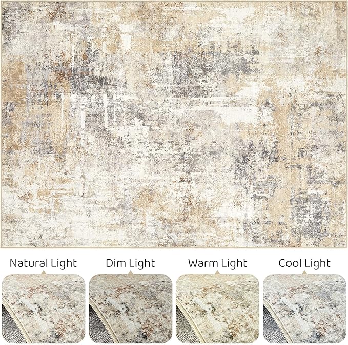 12x18 Rug Living Room: Washable Extra Large Abstract Modern Soft Area Rug Stain Resistant Indoor Floor Non-Slip Accent Carpet for Bedroom Nursery Playroom Office Dining Room Home House- Gray Gold