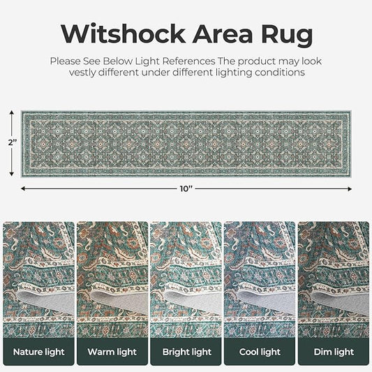 WITSHOCK 2x10 Long Runner Rug for Hallway,Washable Rug Distressed Boho for Bedroom Kitchen Entryway Indoor Entrance,Non Slip Runner Rugs with Rubber Backing(Teal Blue,2x10)