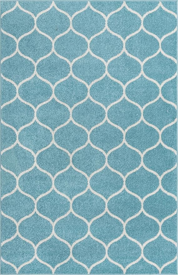 Rugs.com Lattice Frieze Collection Rug – 5' x 8' Light Blue Medium Rug Perfect for Living Rooms, Large Dining Rooms, Open Floorplans