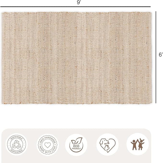 REDEARTH · Jute Cotton Area Rug - 6'x9' Rectangular Rug, Sustainable Handwoven, Non-Shedding, Soft & Durable – Reversible, Neutral Tones for Home Décor in Living Room, Dining Room, Bedroom