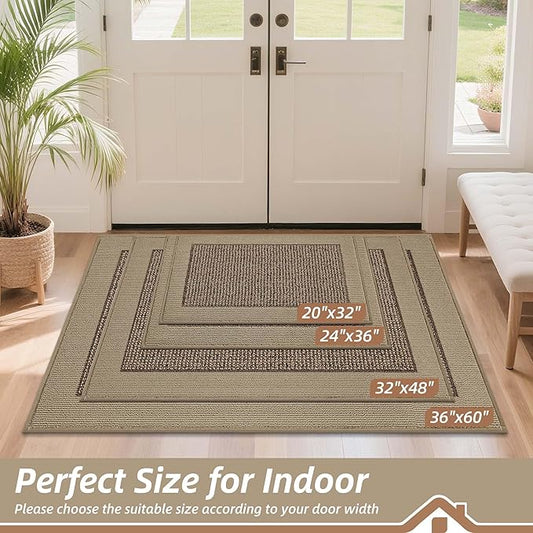 BEQHAUSE Indoor Door Mat 20" x 32", Dirt Trapper Door Mats Non-Slip Entryway Rugs Washable, Resist Dirt Absorbent Welcome Mat, Low Profile Floor Mats for Front Back Door and Entryway, Taupe