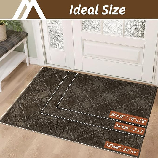 COSY HOMEER Plaid Door Mat 24" x 36",Dirt Trapper Entryway Rugs,Non-Slip Washable Farmhouse Doormat,Low Profile Welcome Mats for Paws Brown
