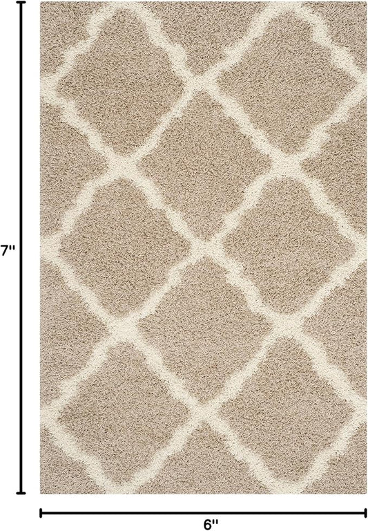 SAFAVIEH Dallas Shag Collection Area Rug - 5'1" x 7'6", Beige & Ivory, Trellis Design, Non-Shedding & Easy Care, 1.5-inch Thick Ideal for High Traffic Areas in Living Room, Bedroom (SGD257D)
