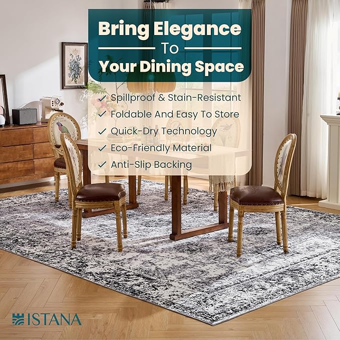 Istana Stylish 10x14 Foldable Machine Washable Dark Grey Area Rugs