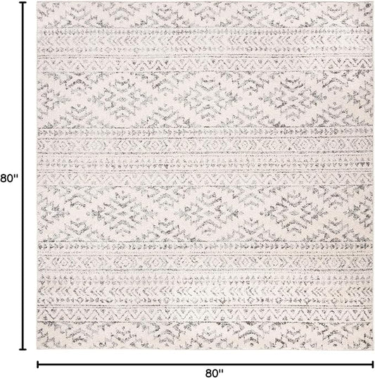 SAFAVIEH Tulum Collection Area Rug - 6'7" Square, Ivory & Grey, Moroccan Boho Tribal Design, Non-Shedding & Easy to Clean, Ideal for Living Room, Bedroom, Dining Space (TUL272A)