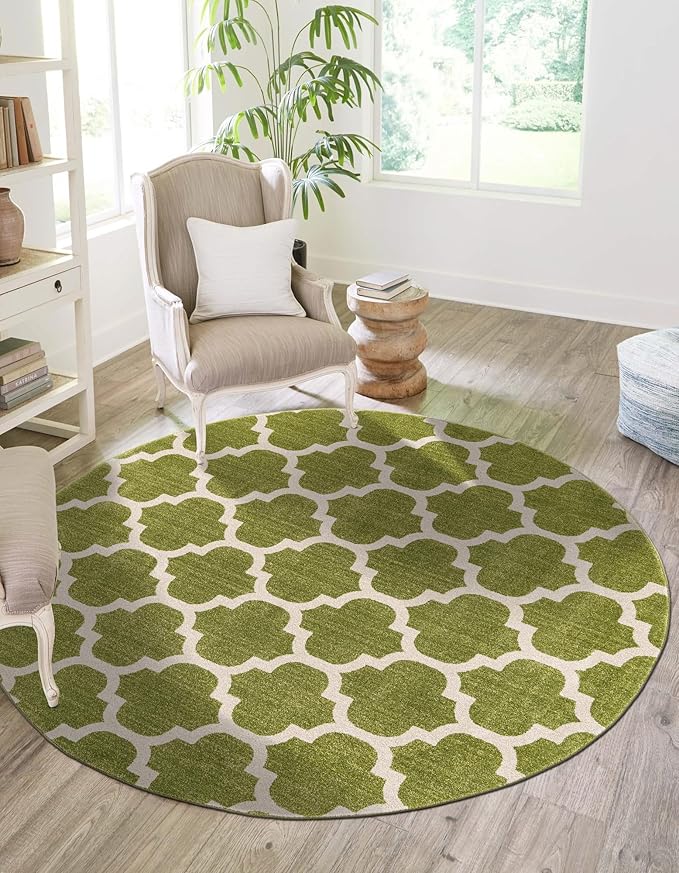 Rugs.com Lattice Collection Rug – 12 Ft Round Light Green Medium-Pile Rug Perfect for Kitchens, Dining Rooms