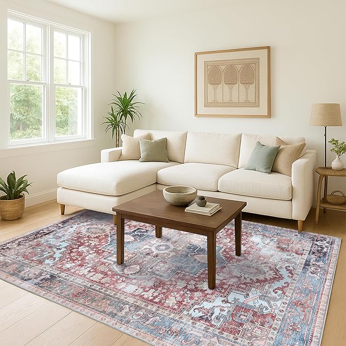 Washable Area Rug. Modern Farmhouse. Vintage. Turkish. Bohemian. Distressed. Oriental. Traditional. Rugs for Living Room. Dining. Bedroom. Office. Entryway. Foyer. (858RM, 2'5 x 9'8)