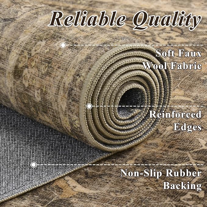 2x6 Runner Rug for Hallways Vintage Distressed Non Slip Long Carpet Floral Boho Distress Print Pattern Mat Lightweight Retro Accent Throw Carpet for Kitchen Bedroom Bedside Laundry Room-Brown 