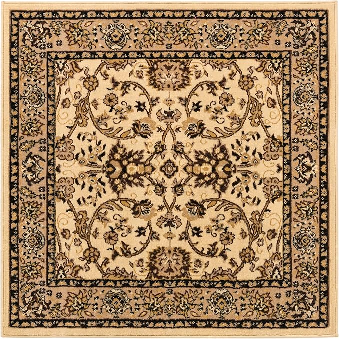 Unique Loom Sialk Hill Collection Area Rug - Washington (4' Square Ivory/Black)