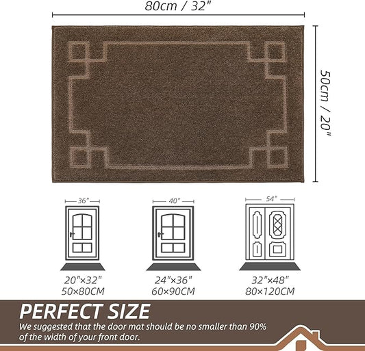 BEQHAUSE Door Mat 20" x 32", Non-Slip Door Mats Indoor Entryway Rugs Washable Low-Profile Absorbent and Stain Resist Floor Mats, Dog Door Mat for Front Back Door, Muddy Wet Shoes & Paws, Brown