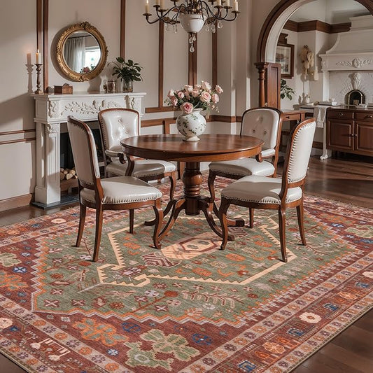 Ciicool Washable 5x7ft Rugs for Living Room Non-Slip Indoor Area Rug Large Low-Pile Mat Floor Carpet Vintage Rug for Bedroom Dinning Foyer Decor