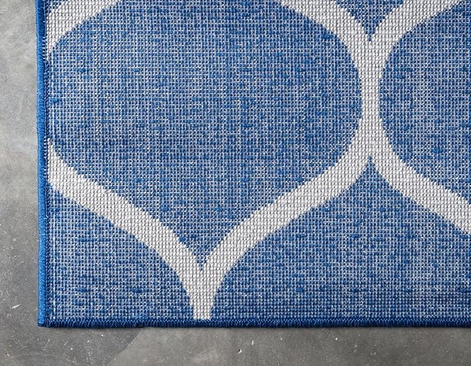 Rugs.com Lattice Frieze Collection Rug – 5' x 8' Navy Blue Medium Rug Perfect for Living Rooms, Large Dining Rooms, Open Floorplans