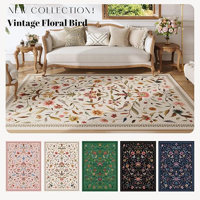 Vintage Medallion Floral Kitchen Runner 2x6, Machine Washable Rug, Soft Low Pile, Non-Slip Carpet for Hallways, Laundry, Bedroom, Bathroom, Entryway | Beige