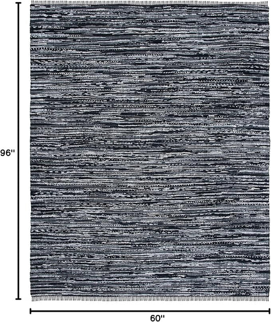 SAFAVIEH Rag Rug Collection Area Rug - 5' x 8', Black, Handmade Boho Stripe Cotton, Ideal for High Traffic Areas in Living Room, Bedroom (RAR121Z)