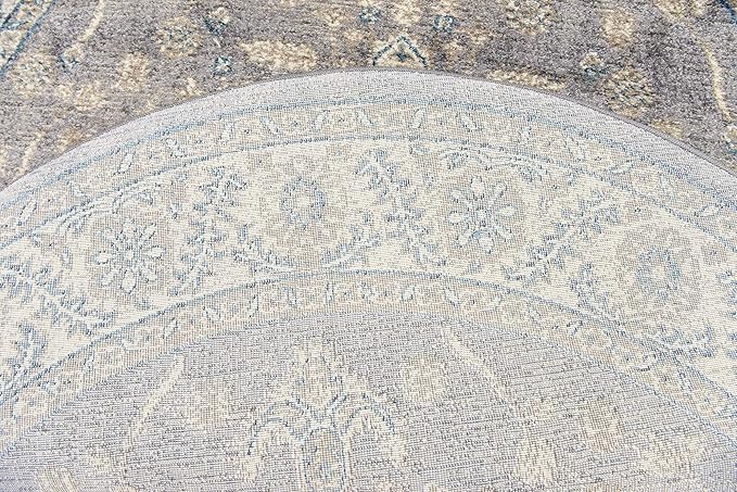 Unique Loom Salzburg Collection Classic Traditional Design Oriental Inspired Border Area Rug (5' 0 x 5' 0 Round, Gray/Beige)