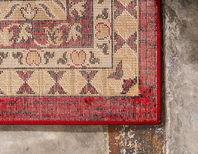Unique Loom Taftan Collection Border Geometric Tribal Inspired Design Area Rug (9' 0 x 12' 0 Rectangular, Red/ Gold)