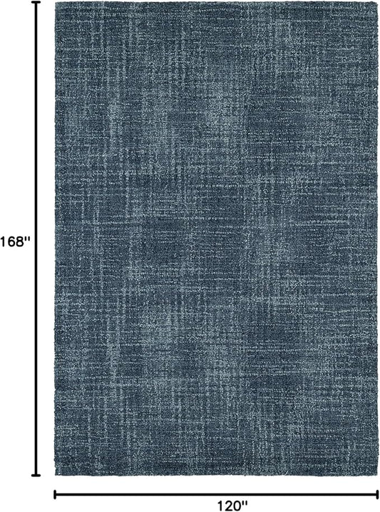 Dash and Albert Crosshatch Denim Hand Micro Hooked Wool Rug, 9.5 X 13.5 Feet, Blue Solid Pattern - Premium Luxury Hotel Quality Soft Breathable Hypoallergenic Machine Washable Easy Care All Season