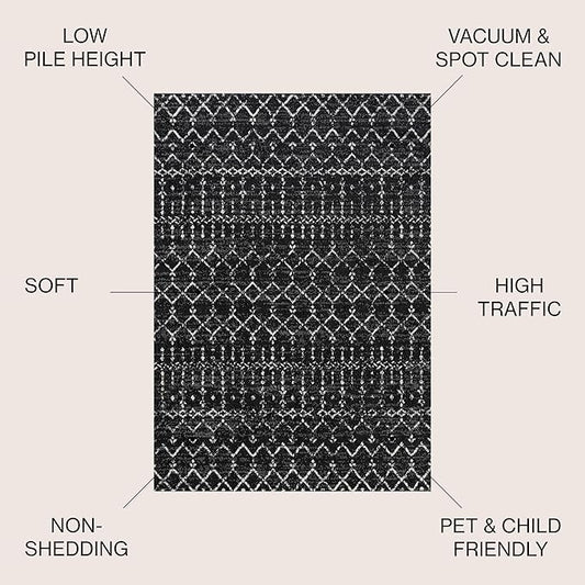 JONATHAN Y Boho Vintage Diamond Black/Ivory Square Area Rug 8X8 ft, Moroccan Hype for Living Room, Bedroom, Kitchen, Office, Easy-Cleaning, High Traffic, Pet-Friendly, Non-Shedding (MOH101D-8SQ)